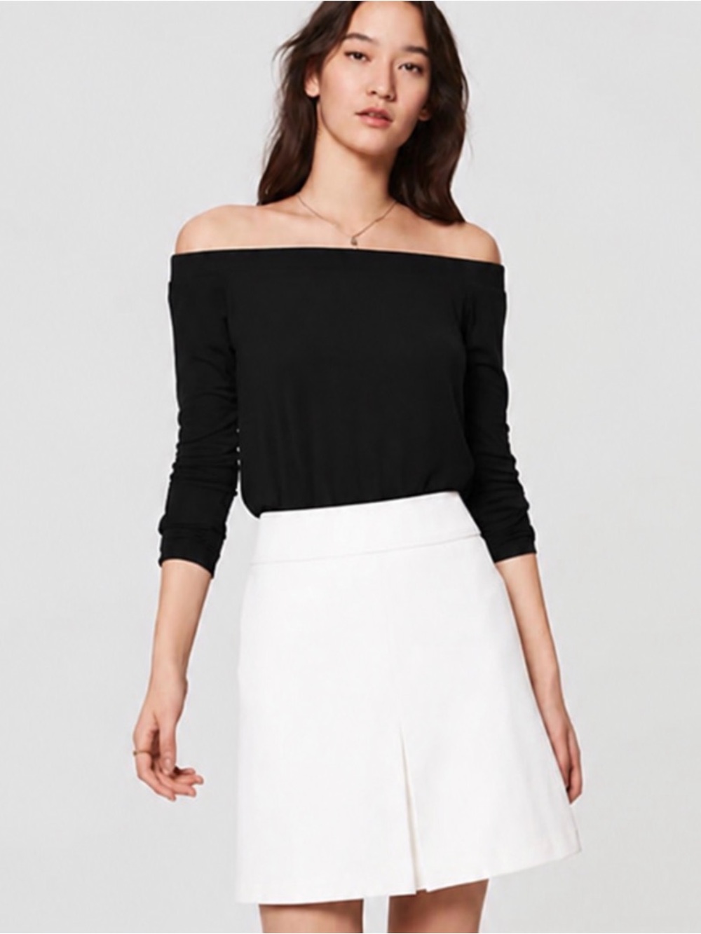 ANN TAYLOR LOFT black knit off the shoulder top S